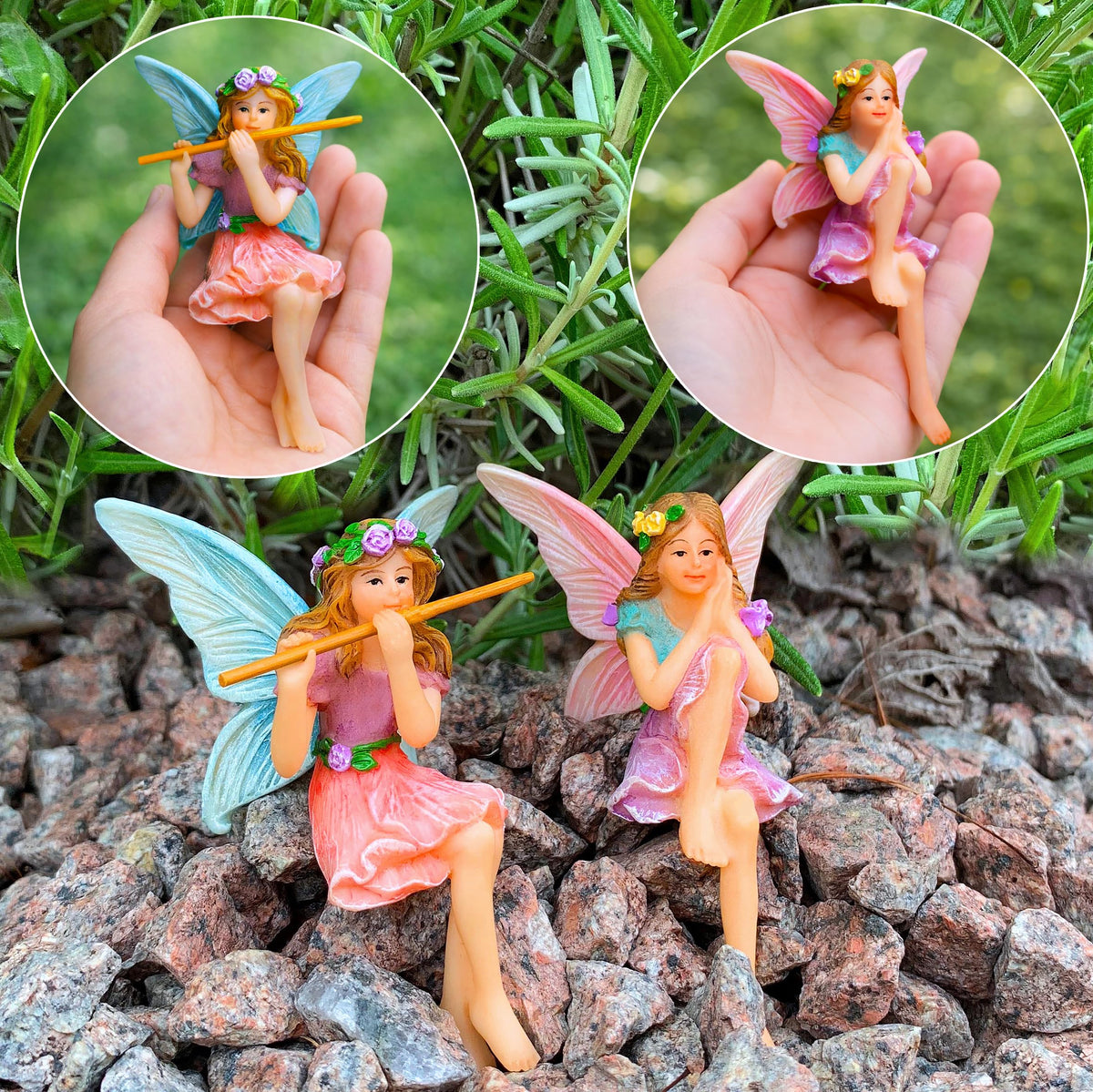 Mood Lab decorative fairies sit gracefully among greenery, enhancing garden displays.