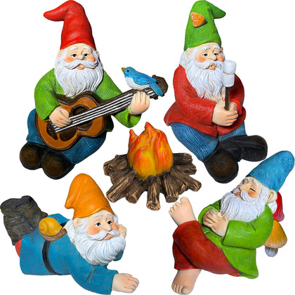Mood Lab garden gnome camping set: durable resin outdoor decor gnomes.