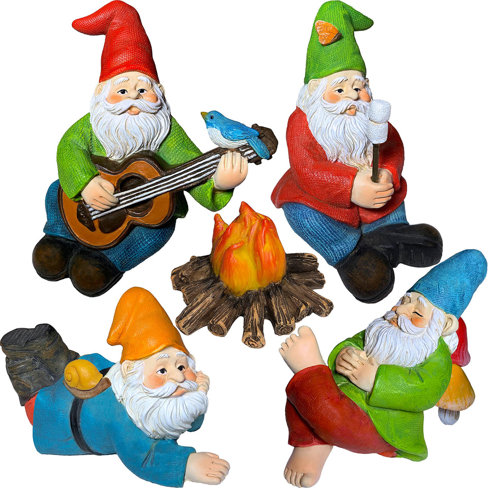 Mood Lab garden gnome camping set: durable resin outdoor decor gnomes.