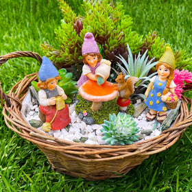 Mood Lab garden gnome lady-2 statue designed for patio or planter accents.