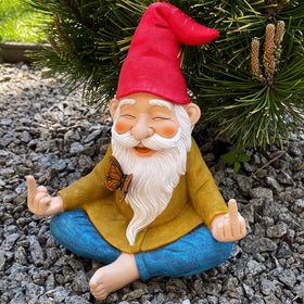 Mood Lab gnome middle finger detail, bold statement for indoor shelves.