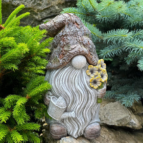 Mood Lab gnome 9.25-inch statue fits porches and lawns.