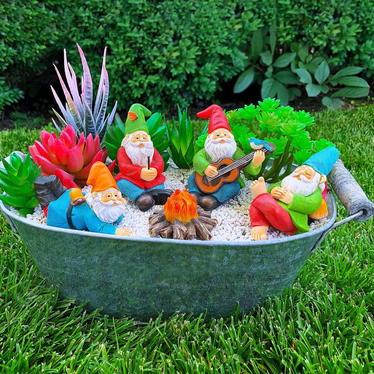 Mood Lab garden gnomes: protective coating for outdoor longevity.