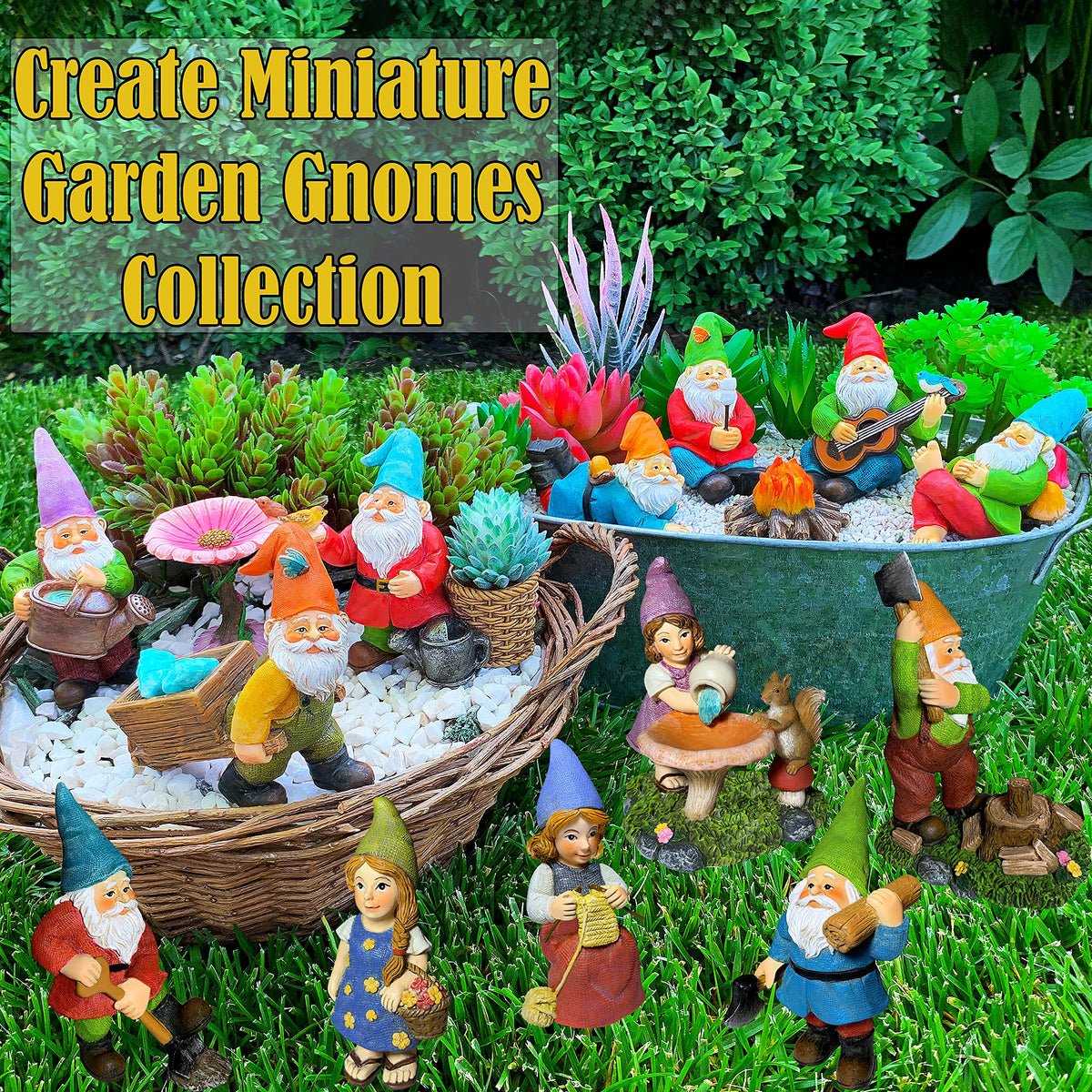 Mood Lab resin gnomes: versatile lawn displays and indoor shelves.