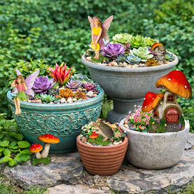 Mood Lab resin figurines designed for outdoor use with a protective coating.