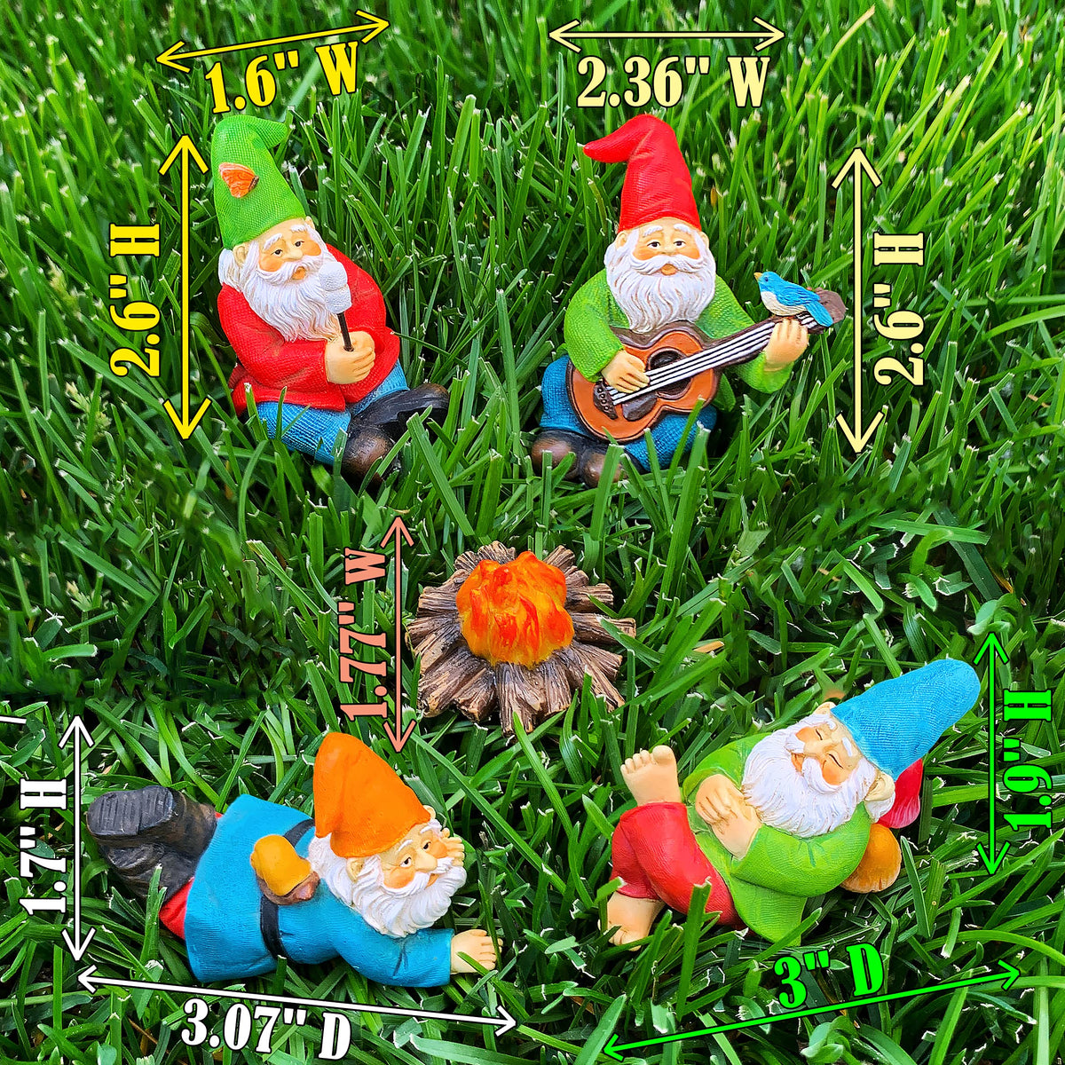 Mood Lab 2.6in gnomes: weather-resistant resin for planters outdoors.