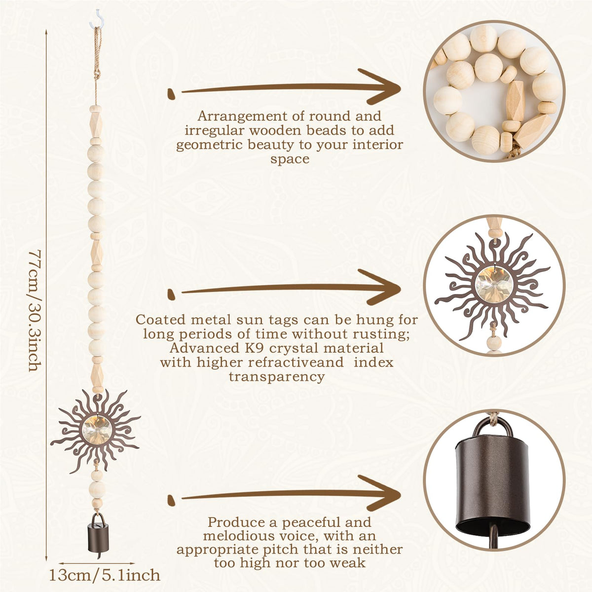 Mooncraftlogy metal bell closeup highlighting crisp, soothing wind chime tones