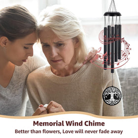 Mooncraftlogy sympathy wind chimes engraved tag close-up highlights heartfelt verse.