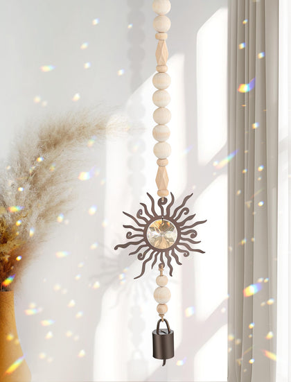 Mooncraftlogy wooden wind chime with suncatcher casting rainbow light for cozy windows