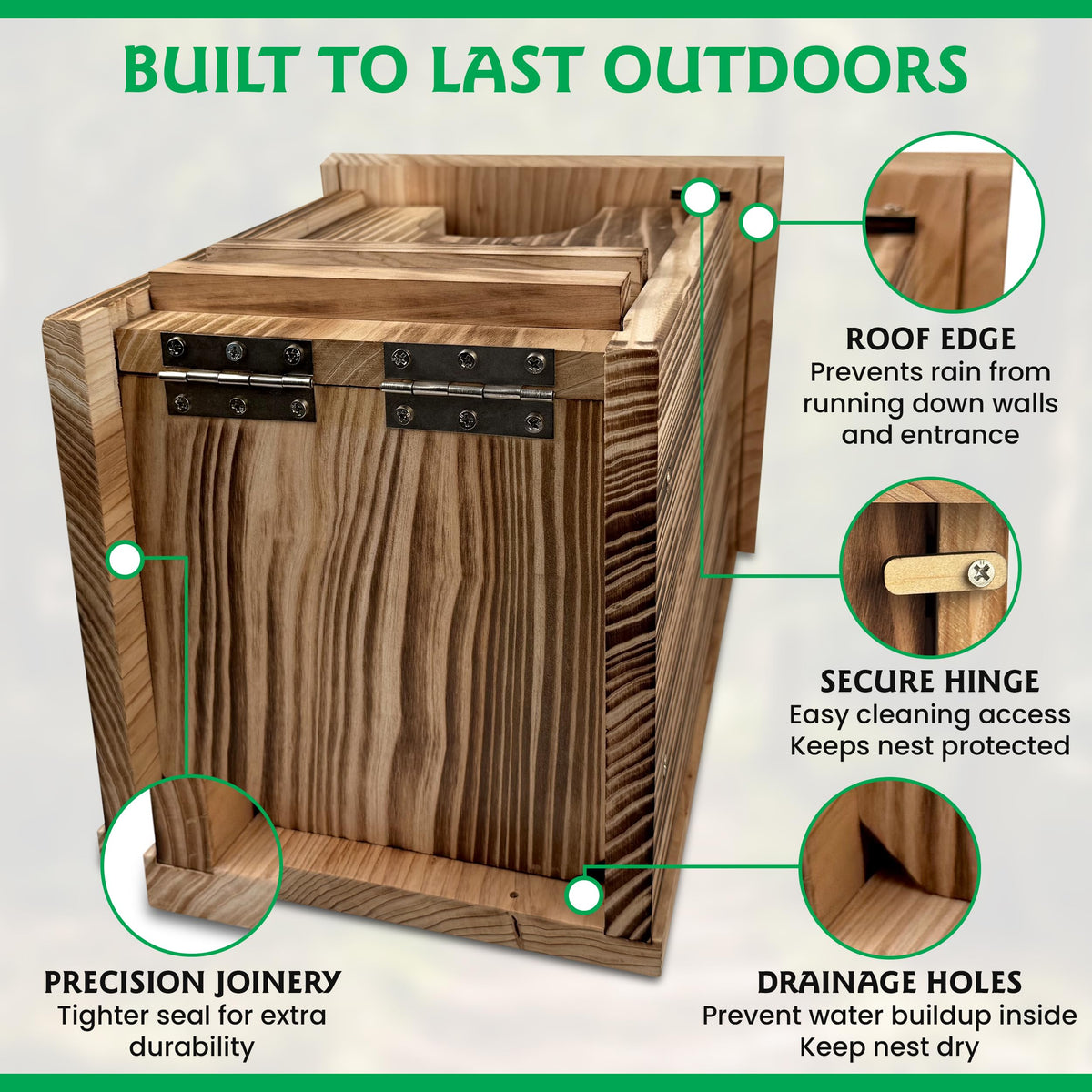 Moonity Fire-Treated Cedar Owl House entrance area with predator protection