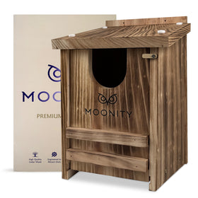 Moonity Fire-Treated Cedar Owl House front view showing rugged all-season nesting capability