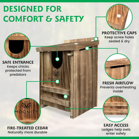 Moonity Fire-Treated Cedar Owl House ventilation holes for airflow