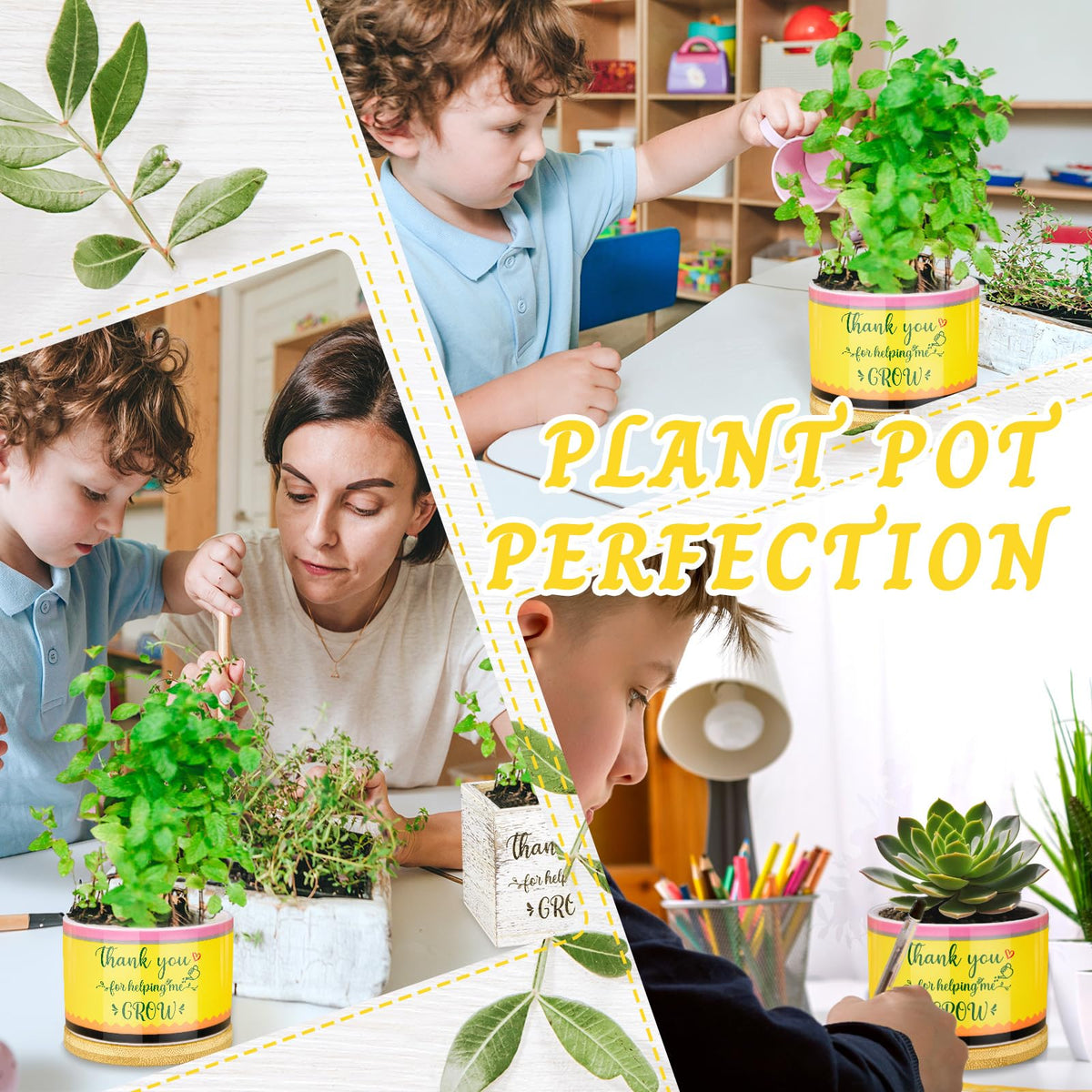 Moonld pots for gifting emphasize the pencil motif and classroom appreciation.