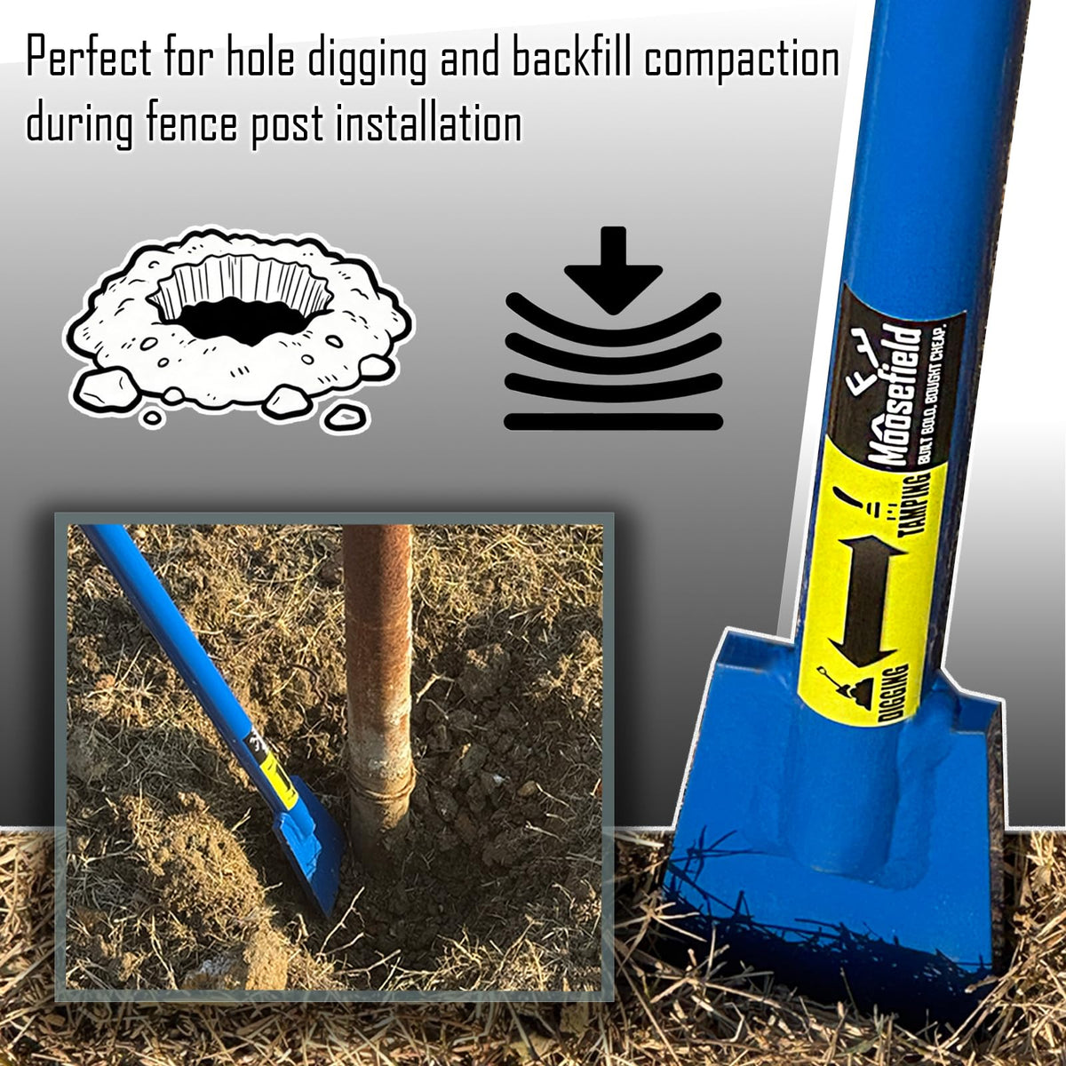 Moosefield dig-bar ergonomic handle improves leverage in tough soil.