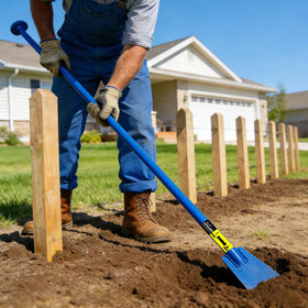 Moosefield dig-bar with round tamper for solid soil compaction.