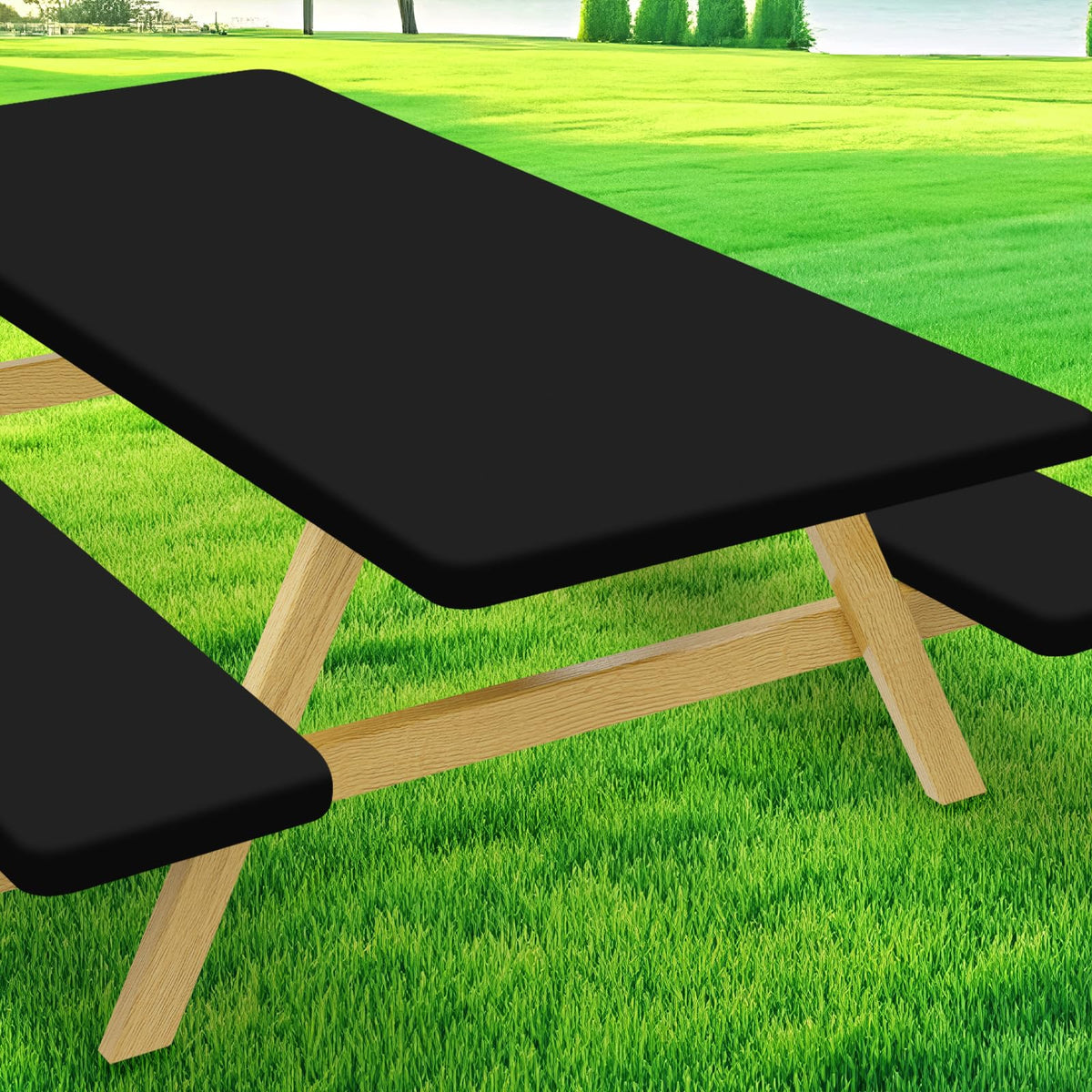 Moosfor picnic table cover with 72x30 fit, snug elastic edge for outdoor tables.