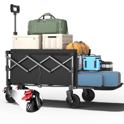 Moothing collapsible wagon with tailgate extended for larger outdoor loads