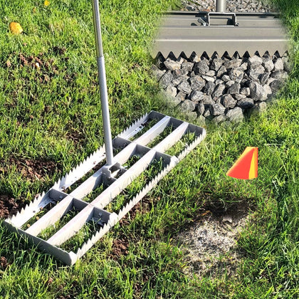 MOPAI lawn leveling rake with flat and serrated sides for soil smoothing.