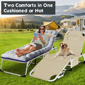 Portable MOPHOTO lounge chair folded for easy transport to beach or campsite