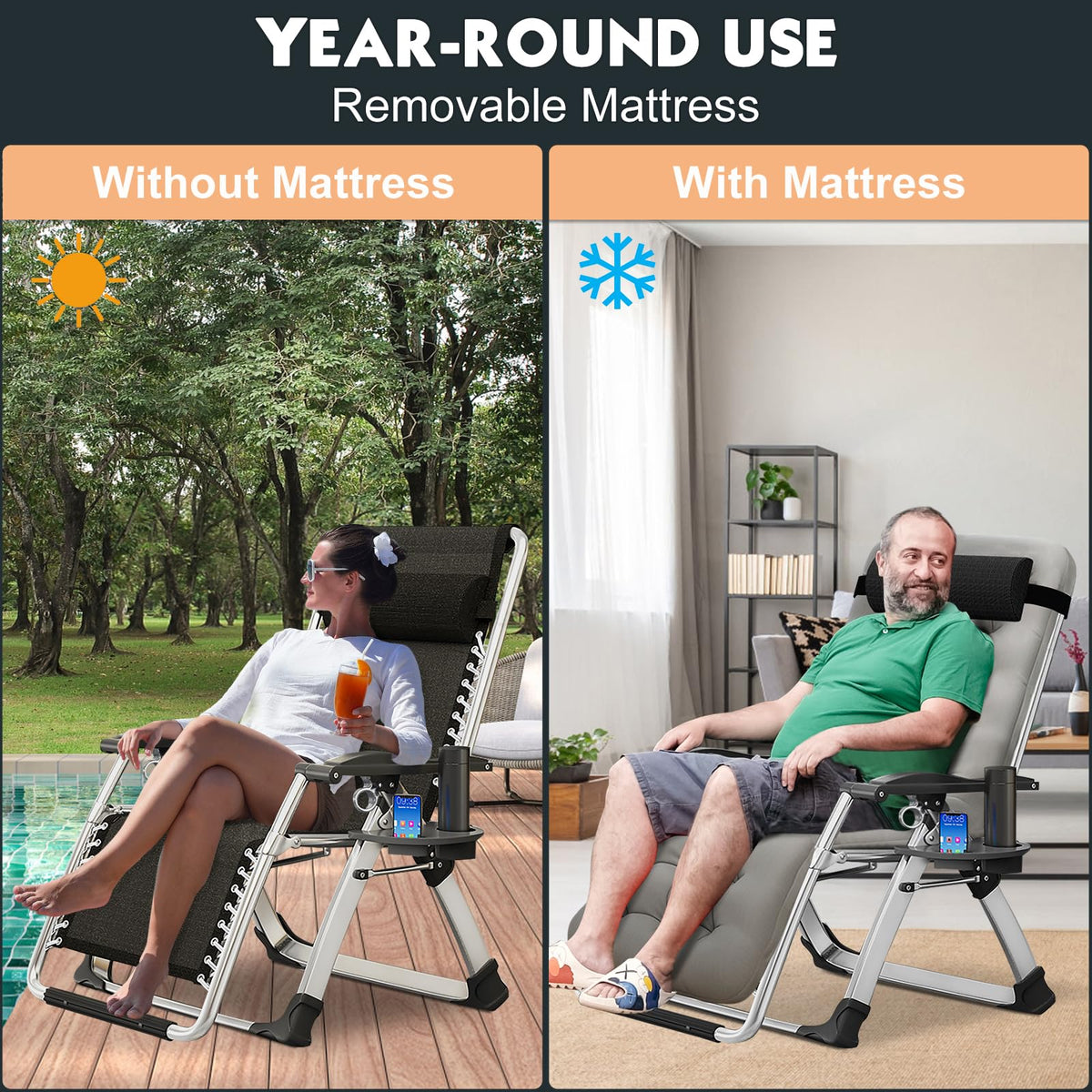MOPHOTO Zero Gravity Chair removable headrest enhancing neck support