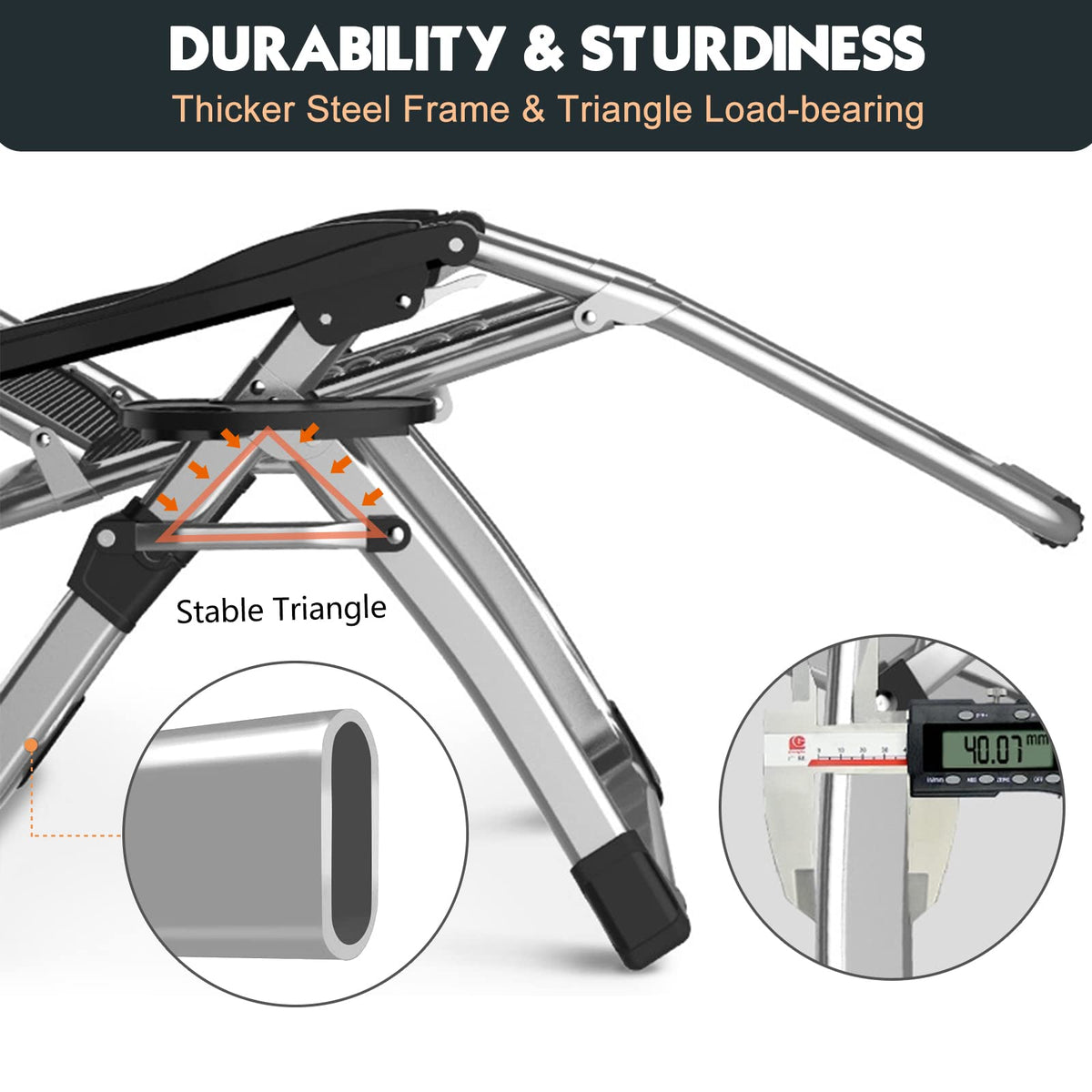 MOPHOTO Zero Gravity Chair steel frame delivering robust durability