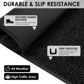 Morefany rubber backed entrance mat provides secure placement and slip resistance