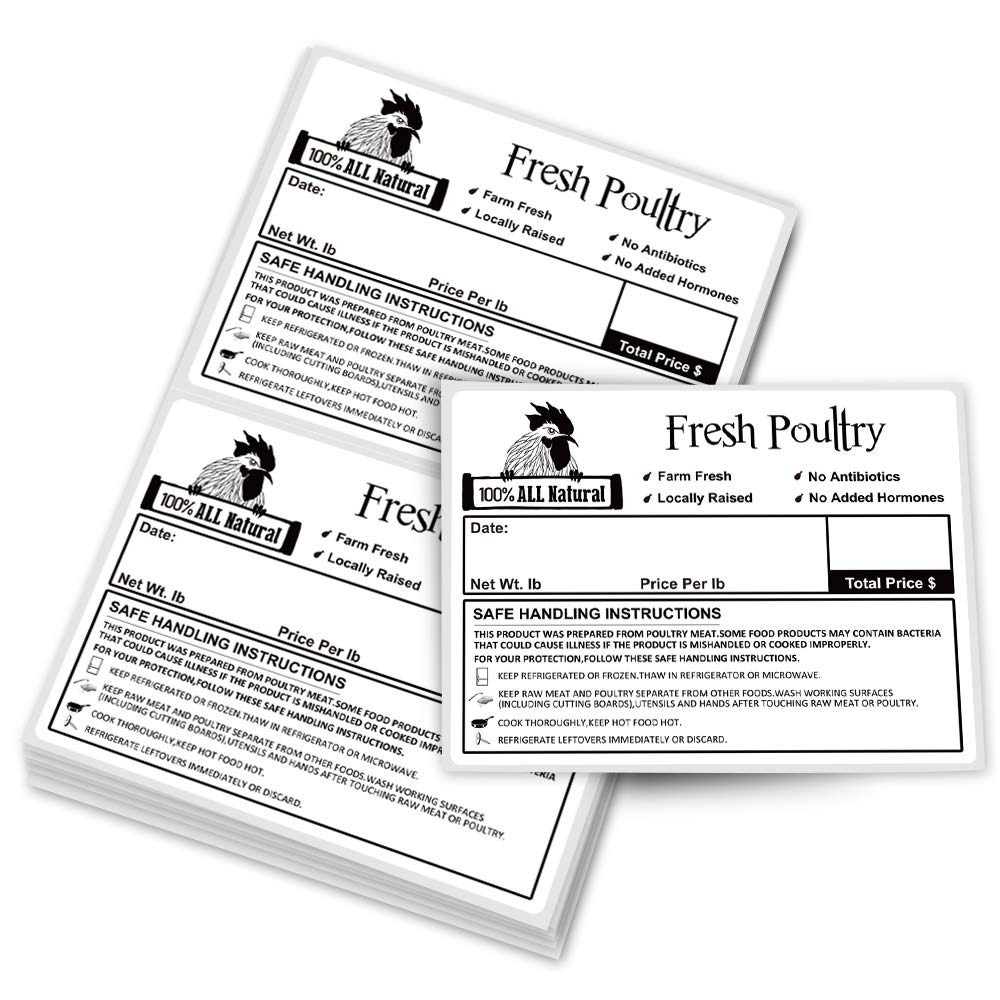 Morepack poultry freezer labels close-up showing durable adhesive for long-term freezer labeling.