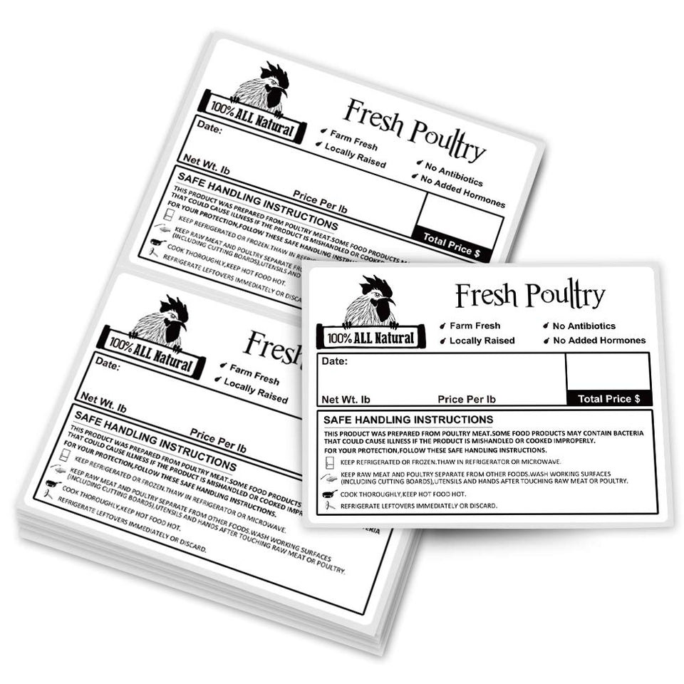 Morepack poultry freezer labels close-up showing durable adhesive for long-term freezer labeling.