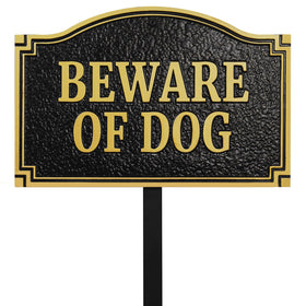 Morgtta Beware of Dog sign in metal cast for clear front yard visibility