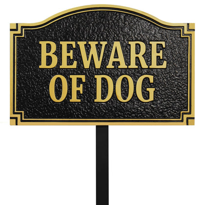 Morgtta Beware of Dog sign in metal cast for clear front yard visibility