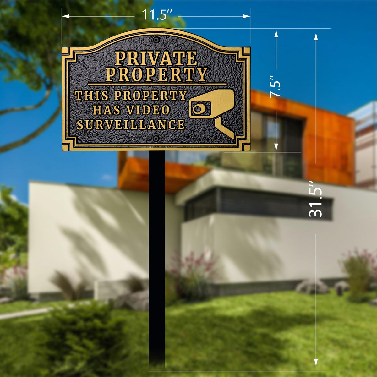 Morgtta Golden embossed letters detail upscale look enhances curb appeal.