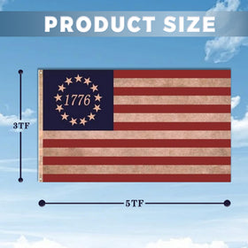 Morigins Betsy Ross flag stitched perimeter; sturdy construction for long lasting use.