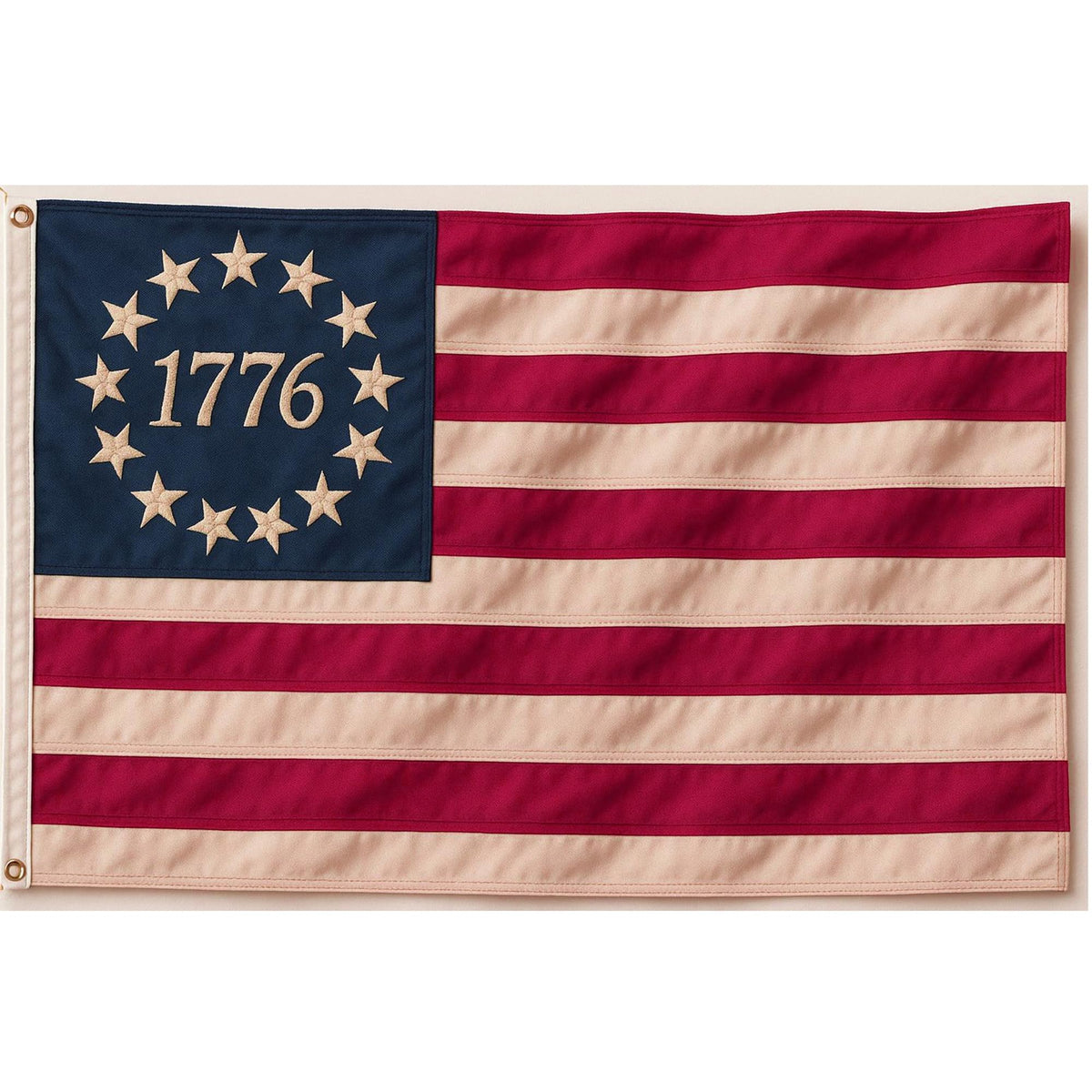 Morigins Betsy Ross flag tea-stained 3x5; durable outdoor decor for porches and patios.