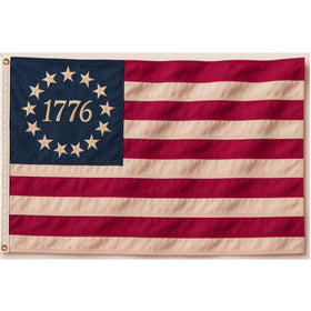 Morigins Betsy Ross flag tea-stained 3x5; durable outdoor decor for porches and patios.