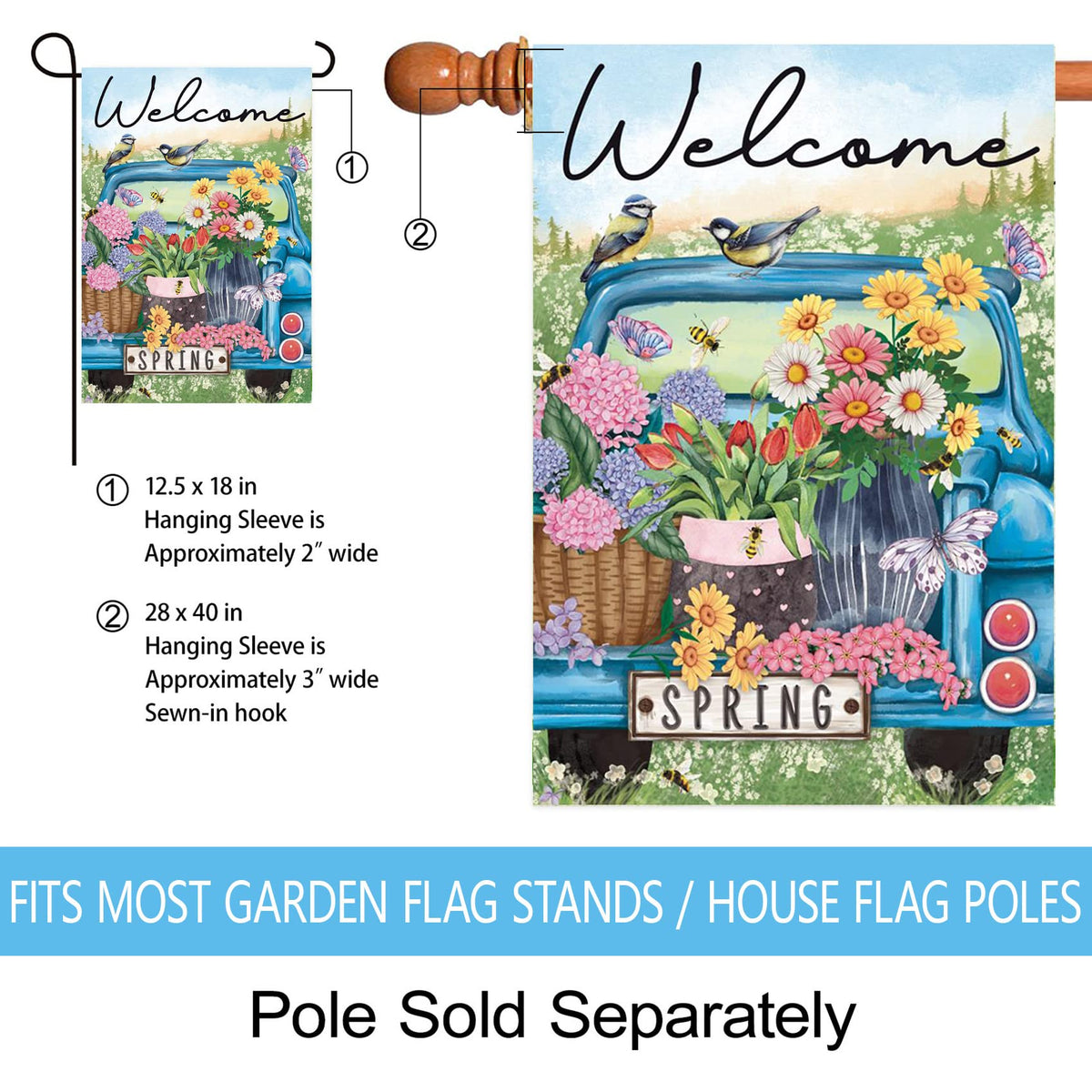 Morigins outdoor lawn porch flag brightens entryways with spring artwork.