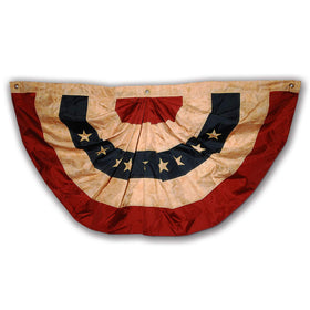 Morigins tea stained US flag bunting full view for porch decor with vintage charm.