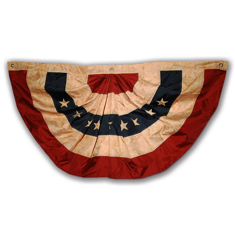 Morigins tea stained US flag bunting full view for porch decor with vintage charm.