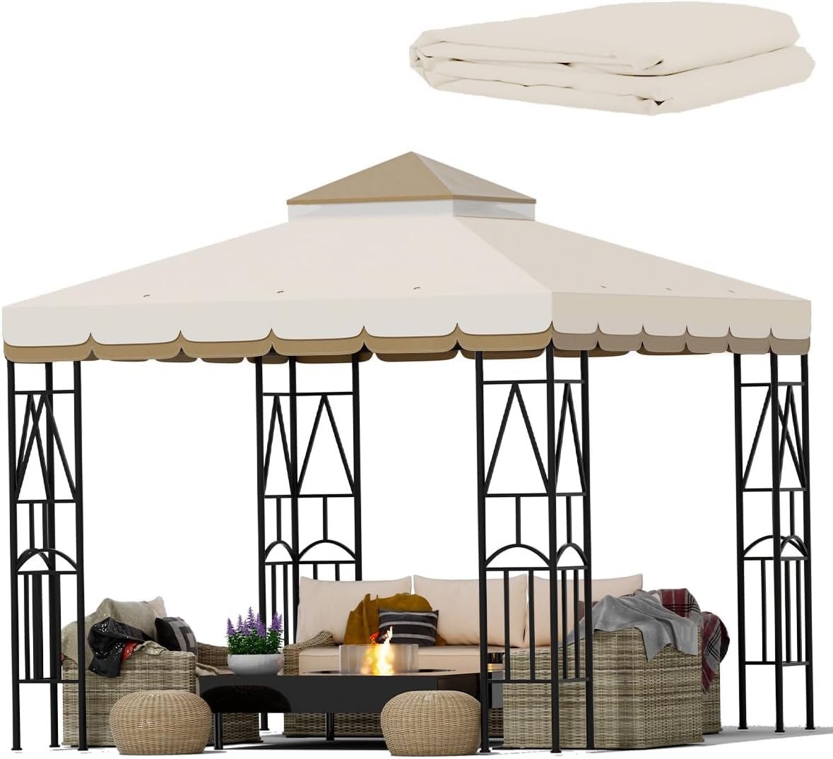 Morikoro 10x10 canopy replacement top in beige brown lace blocks UV rays for stylish shade