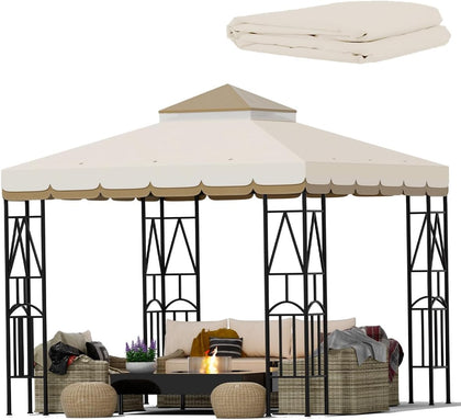 Morikoro 10x10 canopy replacement top in beige brown lace blocks UV rays for stylish shade