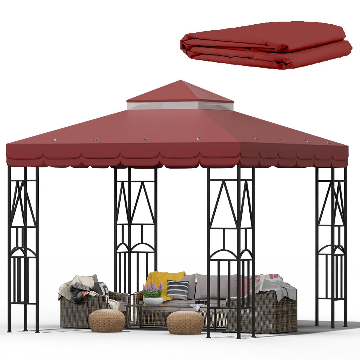 Morikoro 10x10 canopy replacement top in red lace for shade and style