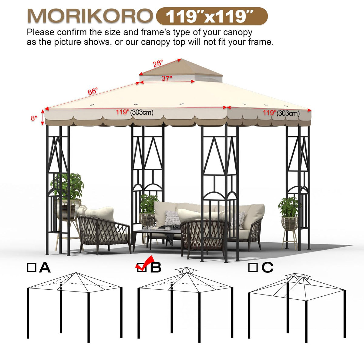 Morikoro double-tier gazebo top in beige brown lace provides breathable shade