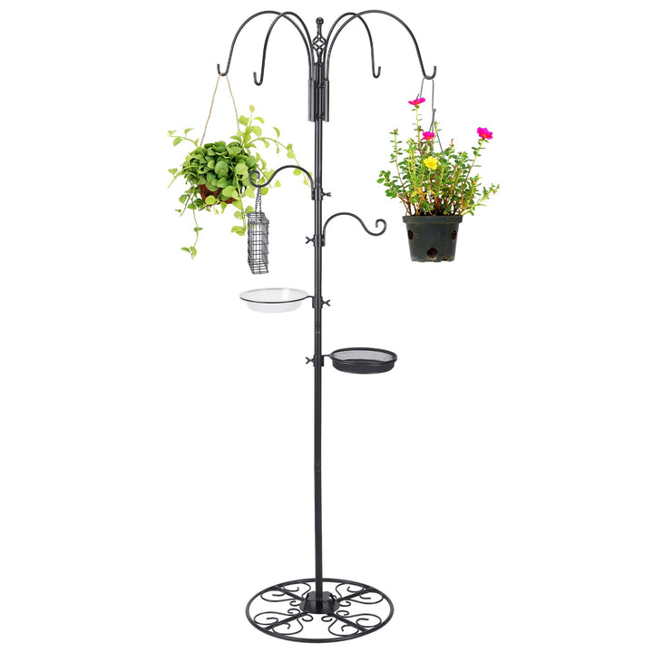 MorningRo adjustable shepherd hook stand with base ready for bird feeder display.