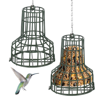 MorningRo bird seed bell with green exterior designed for outdoor feeding in the garden