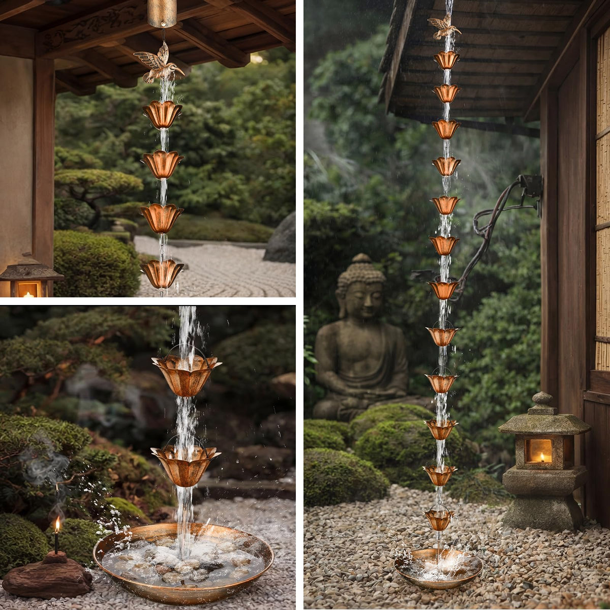 MorningRo courtyard decoration highlighting brass rain chain's elegant exterior