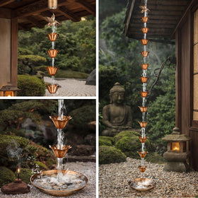 MorningRo courtyard decoration highlighting brass rain chain's elegant exterior