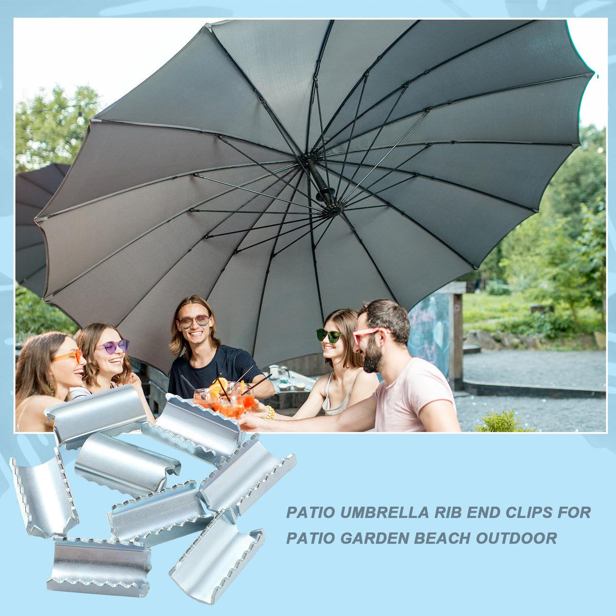 MorningRo patio or beach umbrella clip stabilizes ribs.