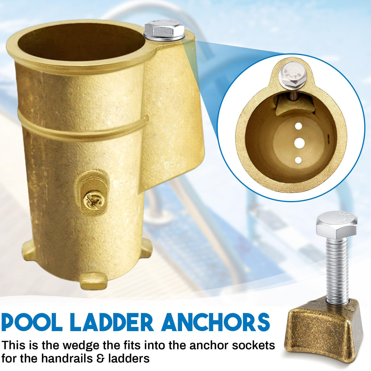 MorningRo pool ladder anchor assembly close-up showing wedged fit.