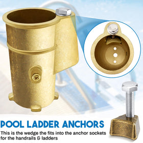 MorningRo pool ladder anchor assembly close-up showing wedged fit.