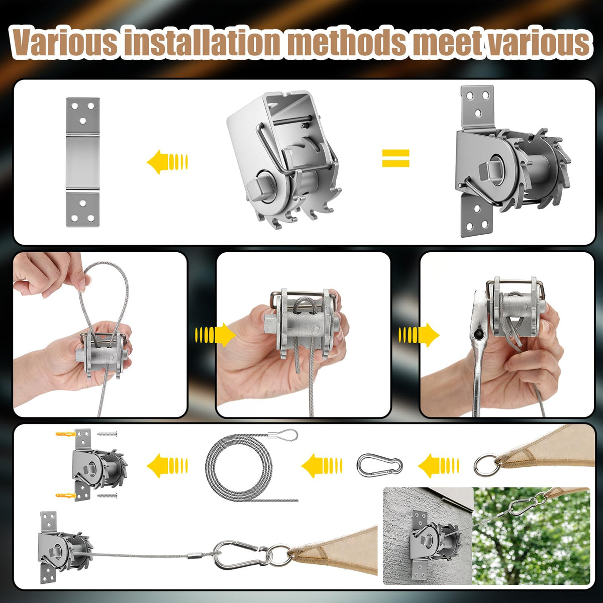MorningRo double rope clamps help fasten cables firmly for flexible shade angles.