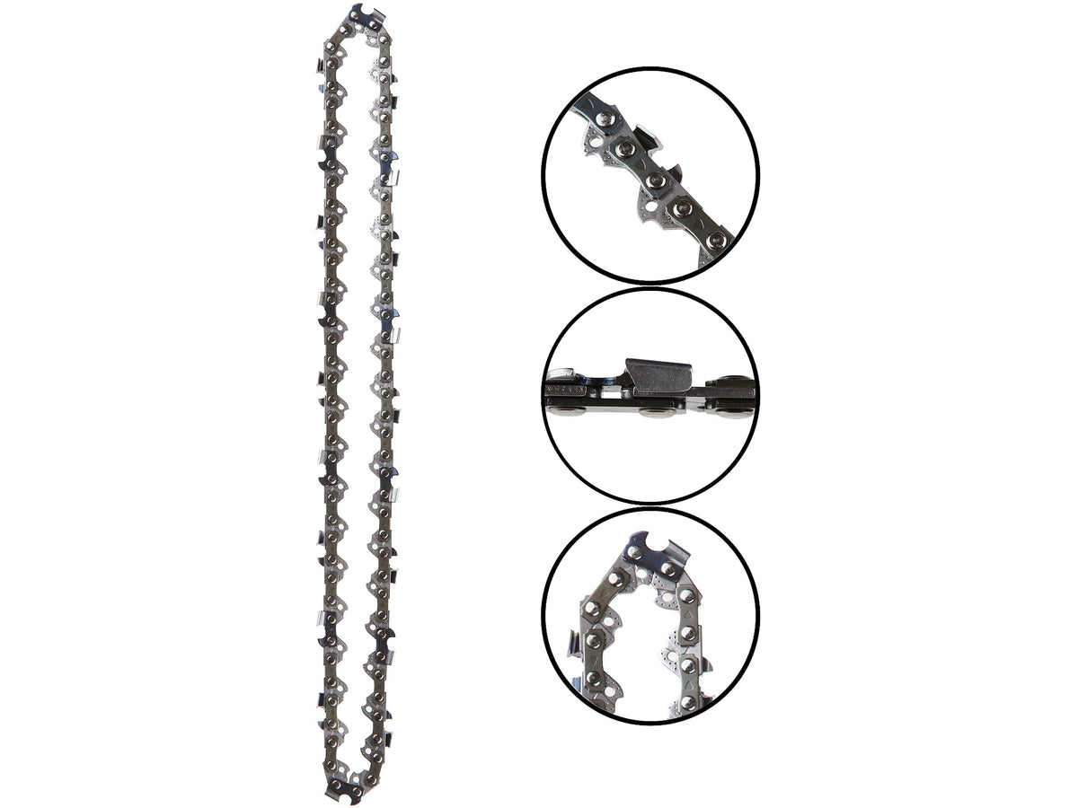 Morocca 10in pole saw chain close-up with sharp teeth for efficient limbing.